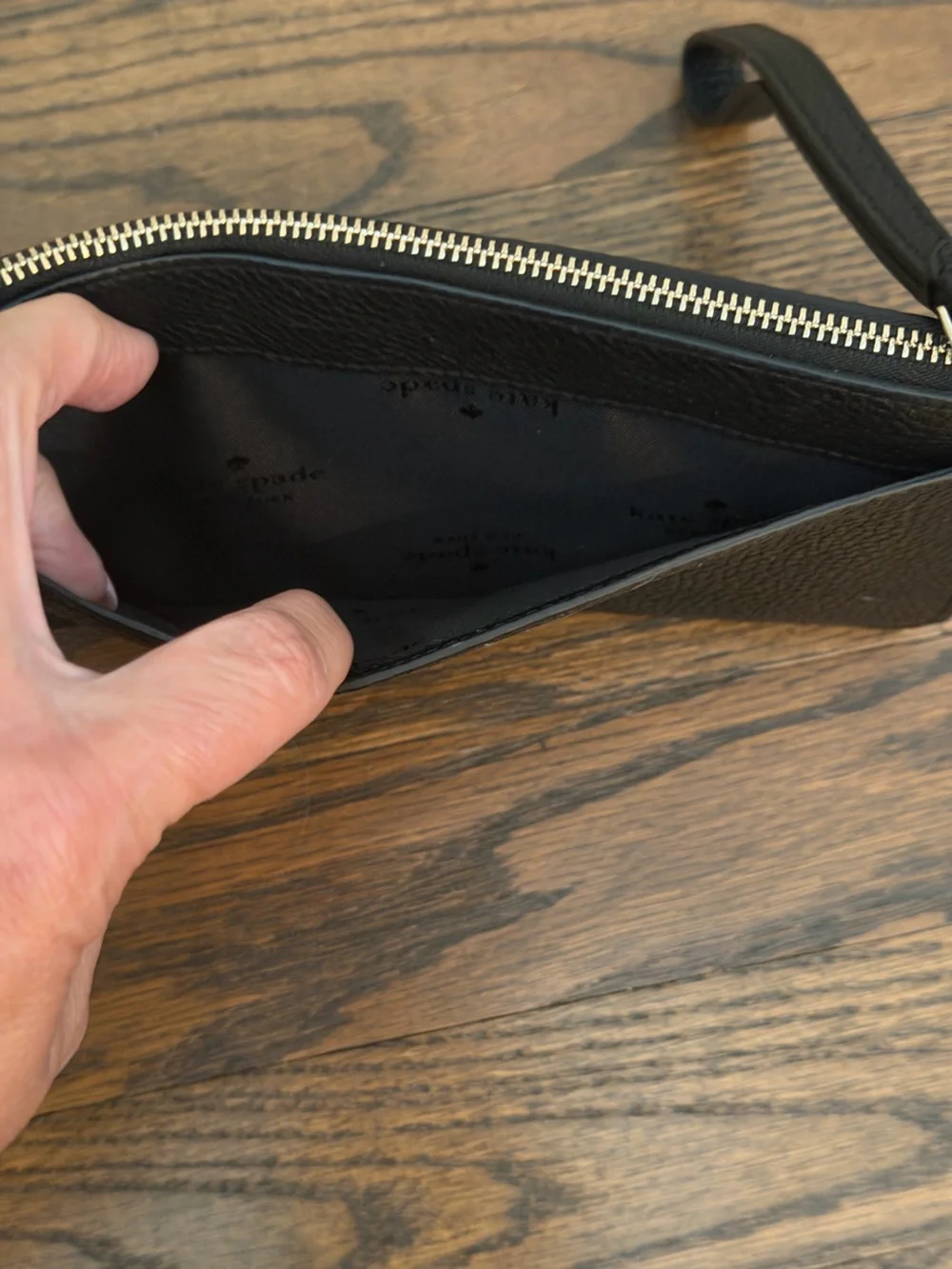 Kate Spade NY Black Pebbled Leather Zip Wristlet Wallet Clutch Large